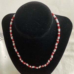 Red and White Beaded Necklace
